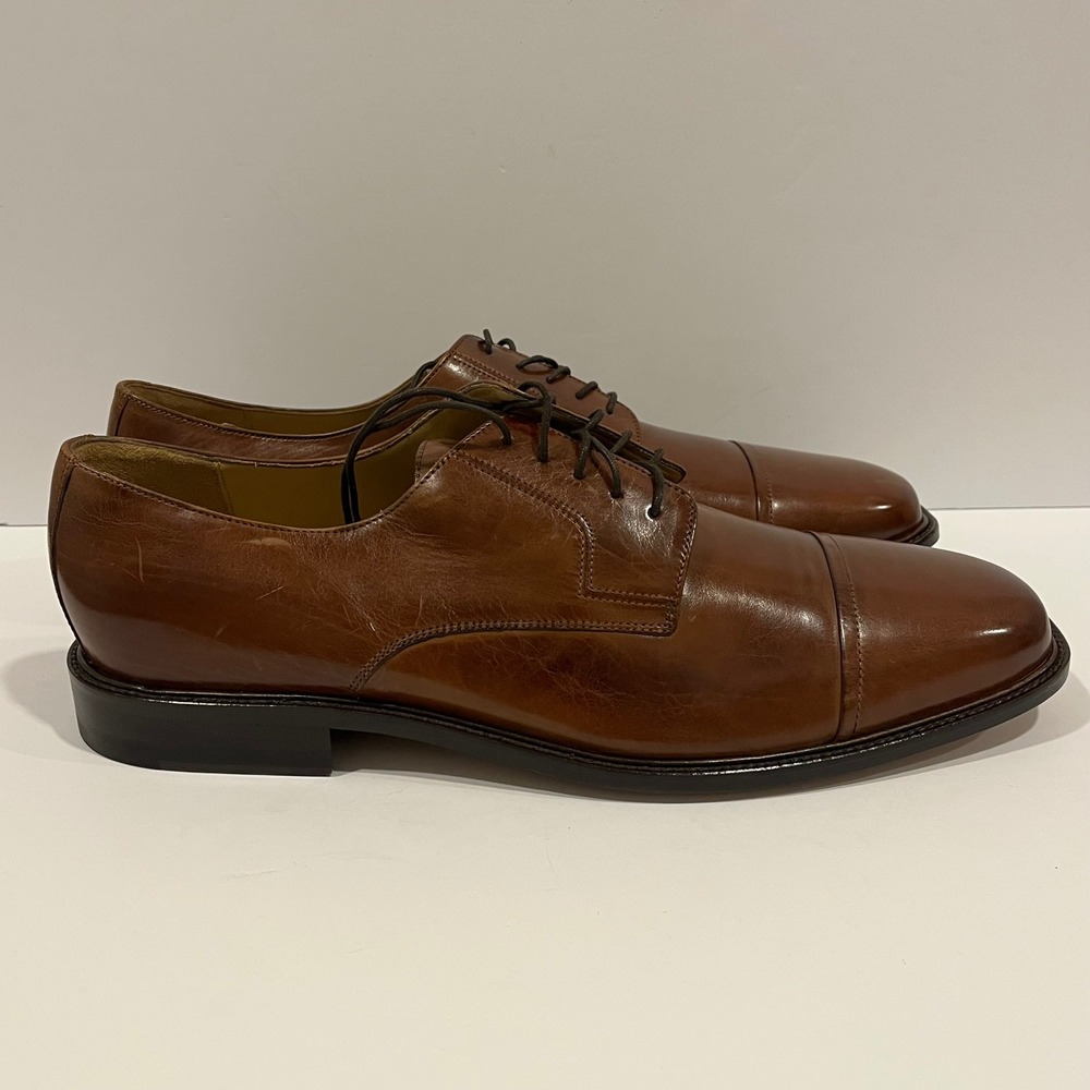 J Murphy Johnston & Murphy Mens Brown Leather Cap Toe Derby Shoes 14 M